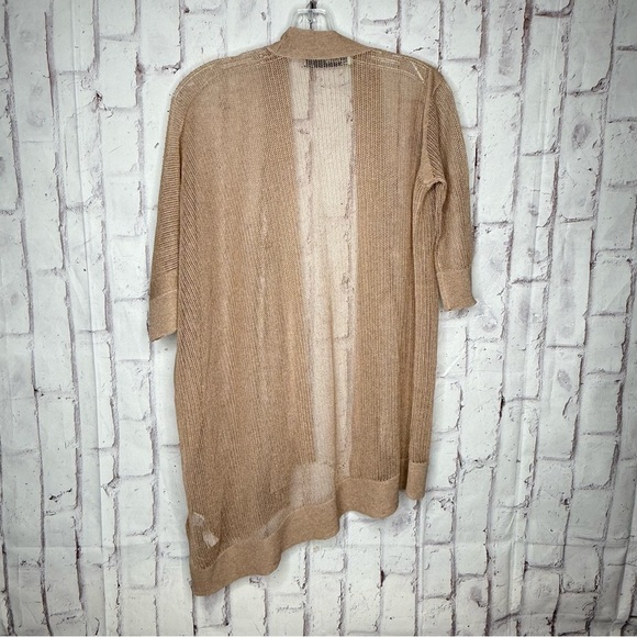 All Saints Bishi Open Knit Mesh Cardigan Sweater Sz S Beige Tan Sheer Asymmetric - Picture 3 of 8